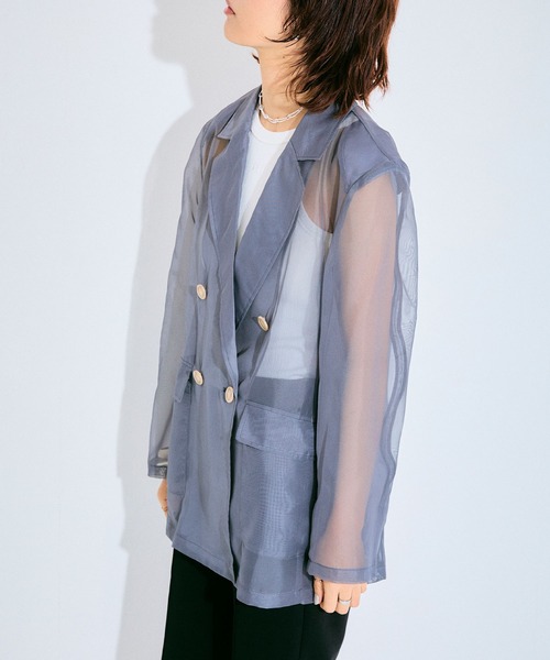 ELLEgirl（エルガール）の「シアーテーラードジャケット【ELLEgirl/エル ガール】（テーラードジャケット・レディース・チャコールグレー/ベージュ/ピンク・FREE）」の14枚目の写真