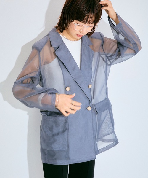 ELLEgirl（エルガール）の「シアーテーラードジャケット【ELLEgirl/エル ガール】（テーラードジャケット・レディース・チャコールグレー/ベージュ/ピンク・FREE）」の19枚目の写真