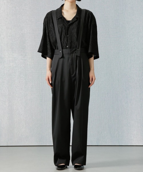 Apo(s)ture（アポスチャー）の「ARIA-021/ストレッチツイルサスペンダーパンツ（その他パンツ・レディース・ネイビー/ベージュ/ブラック/マスタード・M/L/XL/XS/S）」の19枚目の写真