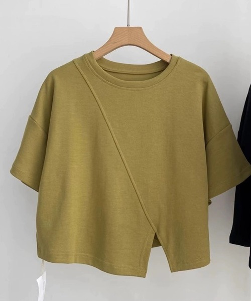 ANOTHER S(アナザーエス)の「フロントスリット半袖トップス(Tシャツ/カットソー・レディース・グリーン/ベージュ/ブラック/ホワイト・FREE)」の4枚目の写真