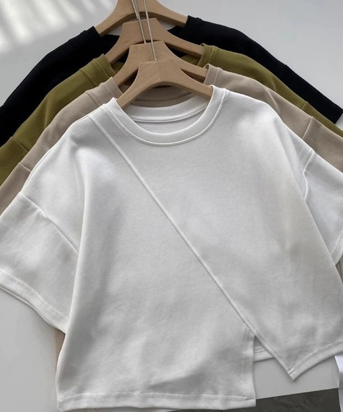 ANOTHER S(アナザーエス)の「フロントスリット半袖トップス(Tシャツ/カットソー・レディース・グリーン/ベージュ/ブラック/ホワイト・FREE)」の9枚目の写真