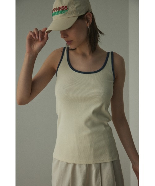 BLACK BY MOUSSY(ブラックバイマウジー)の「piping tanktop(パイピングタンクトップ)(タンクトップ・レディース・オフホワイト/ライトグレー/グリーン・FREE)」の2枚目の写真
