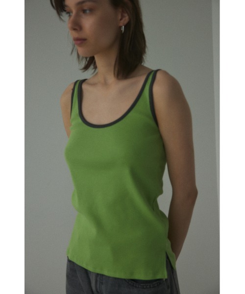 BLACK BY MOUSSY(ブラックバイマウジー)の「piping tanktop(パイピングタンクトップ)(タンクトップ・レディース・オフホワイト/ライトグレー/グリーン・FREE)」の3枚目の写真