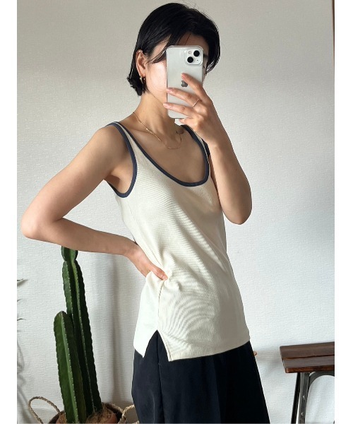 BLACK BY MOUSSY(ブラックバイマウジー)の「piping tanktop(パイピングタンクトップ)(タンクトップ・レディース・オフホワイト/ライトグレー/グリーン・FREE)」の14枚目の写真