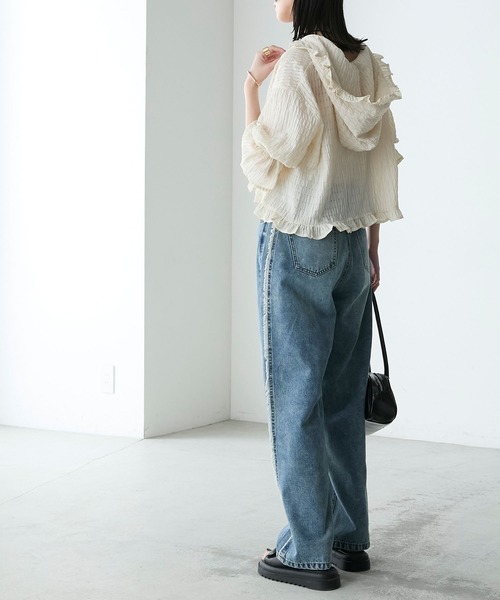 forksy.（フォルクシー）の「【forksy.】シアーフリルクロップド丈半袖フーディーブラウス（シャツ/ブラウス・レディース・ブラック/アイボリー/ネイビー/ベージュ/ブルー・FREE）」の17枚目の写真