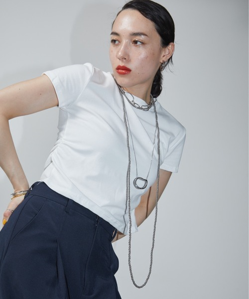 HANNE(アン)の「サイドギャザーTEE(Tシャツ/カットソー・レディース・ホワイト/ブラック・FREE)」の8枚目の写真