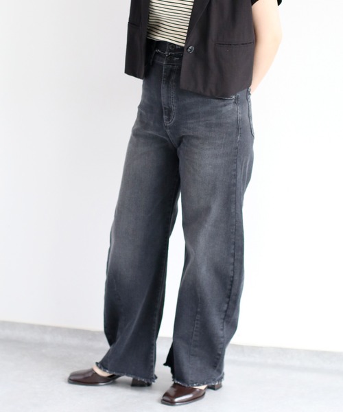 cepo(セポ)の「接触冷感・UVカット リメイクICEデニムカーブパンツ(デニムパンツ・レディース・ブラック/グレー・S/M/L)」の5枚目の写真