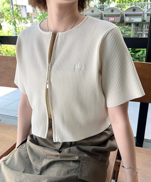 mystic mline 刺繍WZIPカーディガン　トップス　カーディガン M-LINE カーディガン 「mline」刺繍WZIPカーディガン レディース