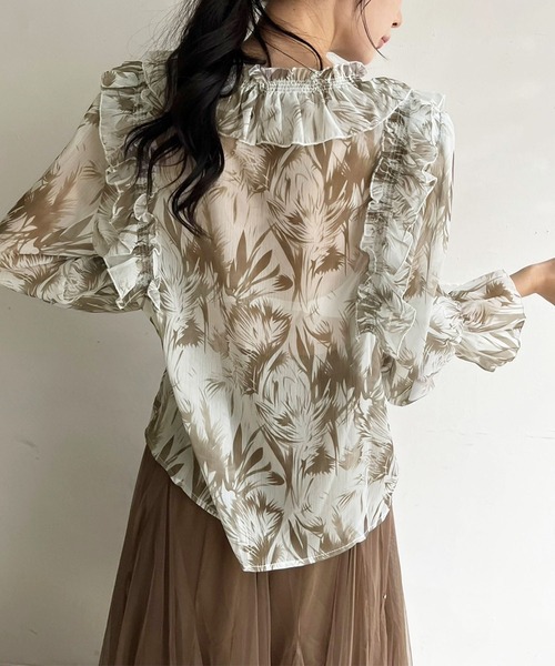 Jewelobe(ジュエローブ)の「パワーショルダーフリルシアートップス(シャツ/ブラウス・レディース・ブラック/ブルー/カーキ・FREE)」の12枚目の写真