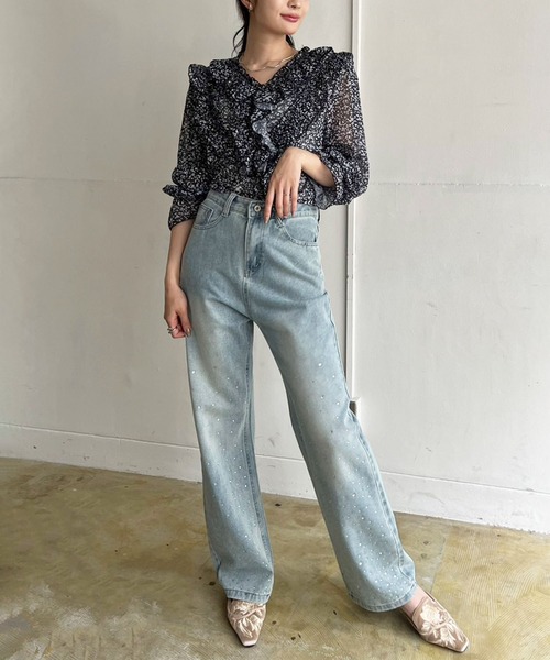 Jewelobe(ジュエローブ)の「パワーショルダーフリルシアートップス(シャツ/ブラウス・レディース・ブラック/ブルー/カーキ・FREE)」の22枚目の写真