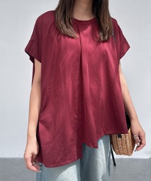 AS KNOW AS plus | ◎接触冷感 UVカット アシンメトリー フレンチスリーブタックプルオーバー(Tシャツ/カットソー)