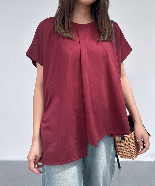 AS KNOW AS plus(アズノゥアズプラス)の「◎接触冷感 UVカット アシンメトリー フレンチスリーブタックプルオーバー(Tシャツ/カットソー・レディース・ブラック/サックスブルー/オレンジ/グレイッシュベージュ/ベージュ系/ブルー系/オレンジ系/ボルドー/ブルーグリーン・FREE)」の18枚目の写真