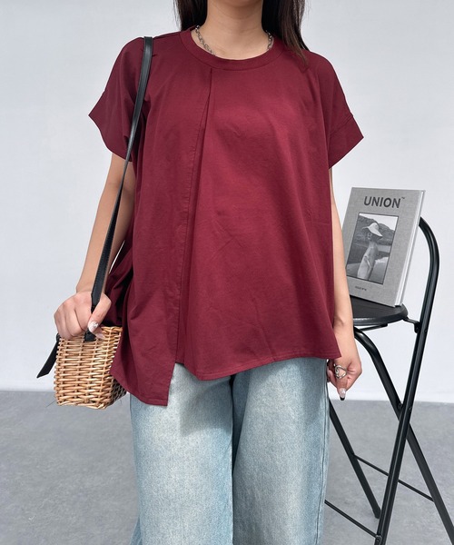 AS KNOW AS plus(アズノゥアズプラス)の「◎接触冷感 UVカット アシンメトリー フレンチスリーブタックプルオーバー(Tシャツ/カットソー・レディース・ブラック/サックスブルー/オレンジ/グレイッシュベージュ/ベージュ系/ブルー系/オレンジ系/ボルドー/ブルーグリーン・FREE)」の19枚目の写真