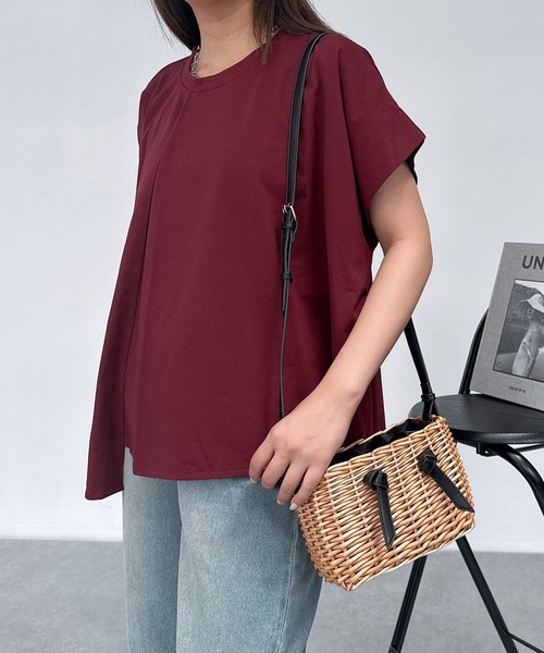 AS KNOW AS plus(アズノゥアズプラス)の「◎接触冷感 UVカット アシンメトリー フレンチスリーブタックプルオーバー(Tシャツ/カットソー・レディース・ブラック/サックスブルー/オレンジ/グレイッシュベージュ/ベージュ系/ブルー系/オレンジ系/ボルドー/ブルーグリーン・FREE)」の20枚目の写真