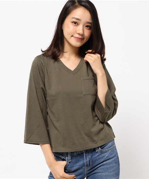 Chico(チコ)の「【who's who Chico】9分袖VネックポケットT(Tシャツ/カットソー・レディース・ブラック/ベージュ/カーキ/グレー/ワインレッド・FREE)」の14枚目の写真