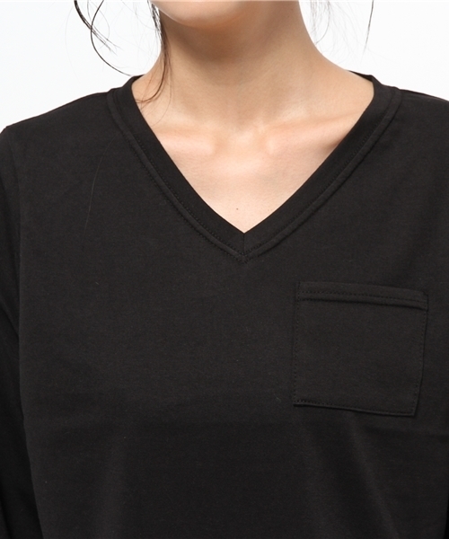 Chico(チコ)の「【who's who Chico】9分袖VネックポケットT(Tシャツ/カットソー・レディース・ブラック/ベージュ/カーキ/グレー/ワインレッド・FREE)」の6枚目の写真