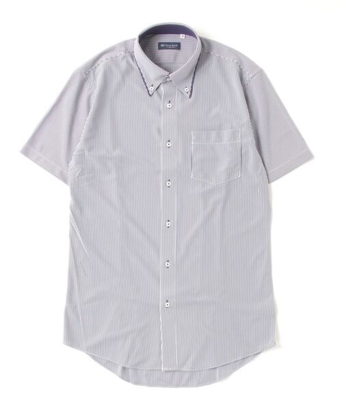TOKYO SHIRTS(トウキョウシャツ)の「形態安定ノーアイロン ボタンダウン 半袖ニットビジネスワイシャツ(ビジネスシャツ・メンズ・パープル・首回り43cm/首回り41cm/首回り39cm/首回り42cm/首回り37cm)」の3枚目の写真