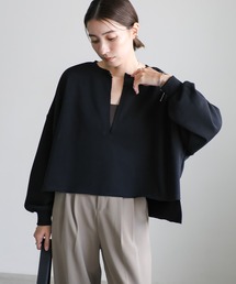 裏毛キーネックショートトップス