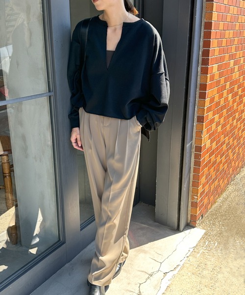 セール】裏毛キーネックショートトップス（Tシャツ/カットソー