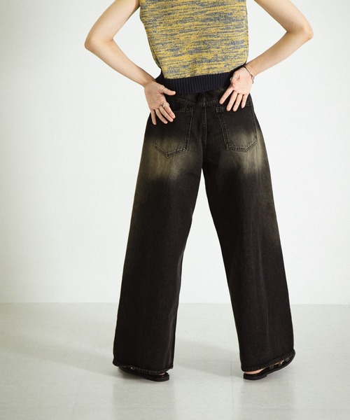 SENSE OF PLACE by URBAN RESEARCH(センスオブプレイスバイアーバンリサーチ)の「『ユニセックス』ヴィンテージライクデニムワイドパンツ(デニムパンツ・メンズ・ブラック/インディゴブルー・MEDIUM/LARGE)」の8枚目の写真