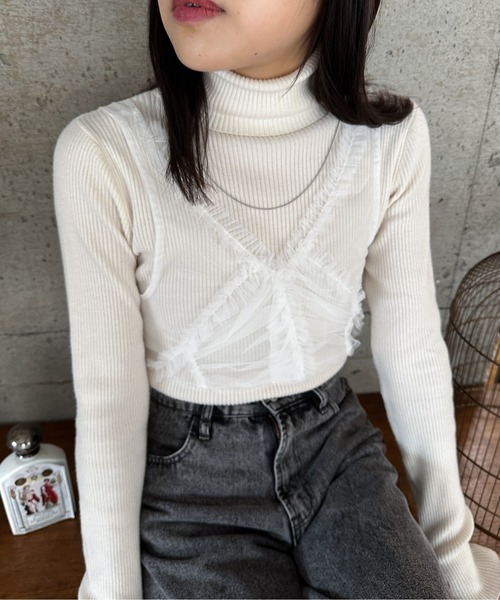 EPIMI E'PIMMY(エピミエピミー)の「チュールフリルクロップドビスチェ(シャツ/ブラウス・レディース・ブラック/オフホワイト・MEDIUM)」の1枚目の写真