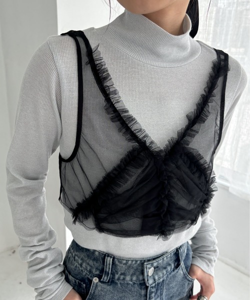 EPIMI E'PIMMY(エピミエピミー)の「チュールフリルクロップドビスチェ(シャツ/ブラウス・レディース・ブラック/オフホワイト・MEDIUM)」の2枚目の写真