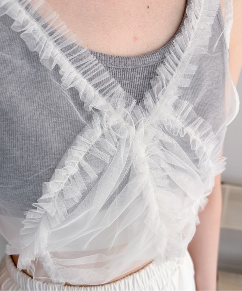 EPIMI E'PIMMY(エピミエピミー)の「チュールフリルクロップドビスチェ(シャツ/ブラウス・レディース・ブラック/オフホワイト・MEDIUM)」の17枚目の写真