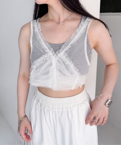 EPIMI E'PIMMY(エピミエピミー)の「チュールフリルクロップドビスチェ(シャツ/ブラウス・レディース・ブラック/オフホワイト・MEDIUM)」の12枚目の写真