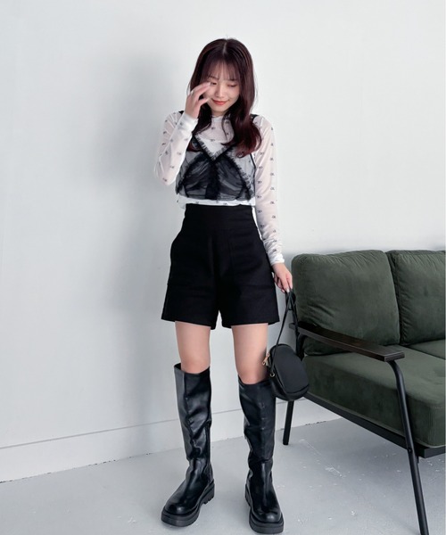 EPIMI E'PIMMY(エピミエピミー)の「チュールフリルクロップドビスチェ(シャツ/ブラウス・レディース・ブラック/オフホワイト・MEDIUM)」の8枚目の写真