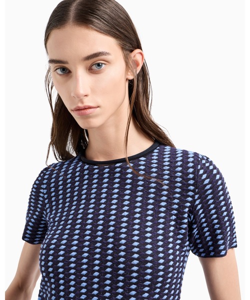tシャツ 「エンポリオ アルマーニ」ジャカードジャージー トップス 3Dエンボスモチーフ レディース セール】【エンポリオ アルマーニ】ジャカードジャージー
