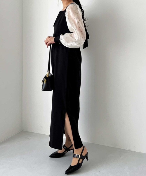 nelliy.（ネルリー）の「【オケージョン】バックリボンシアードット切替ワンピース（ワンピース・レディース・ブラック・MEDIUM）」の6枚目の写真