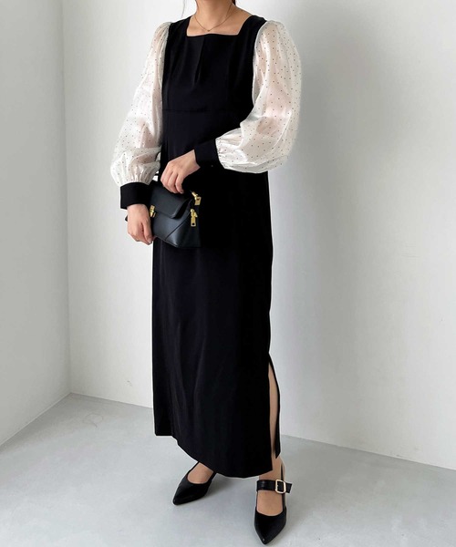 nelliy.（ネルリー）の「【オケージョン】バックリボンシアードット切替ワンピース（ワンピース・レディース・ブラック・MEDIUM）」の4枚目の写真