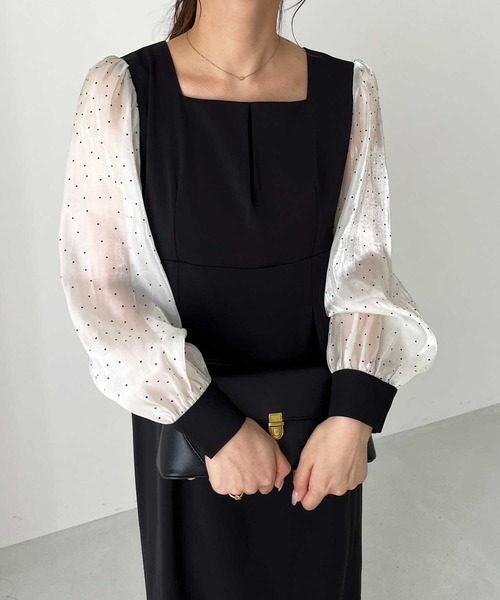 nelliy.（ネルリー）の「【オケージョン】バックリボンシアードット切替ワンピース（ワンピース・レディース・ブラック・MEDIUM）」の7枚目の写真