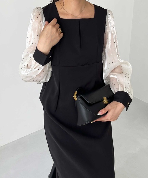 nelliy.（ネルリー）の「【オケージョン】バックリボンシアードット切替ワンピース（ワンピース・レディース・ブラック・MEDIUM）」の8枚目の写真