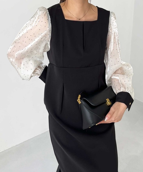 nelliy.（ネルリー）の「【オケージョン】バックリボンシアードット切替ワンピース（ワンピース・レディース・ブラック・MEDIUM）」の9枚目の写真