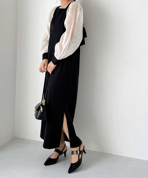 nelliy.（ネルリー）の「【オケージョン】バックリボンシアードット切替ワンピース（ワンピース・レディース・ブラック・MEDIUM）」の15枚目の写真