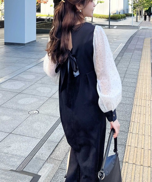 nelliy.（ネルリー）の「【オケージョン】バックリボンシアードット切替ワンピース（ワンピース・レディース・ブラック・MEDIUM）」の17枚目の写真