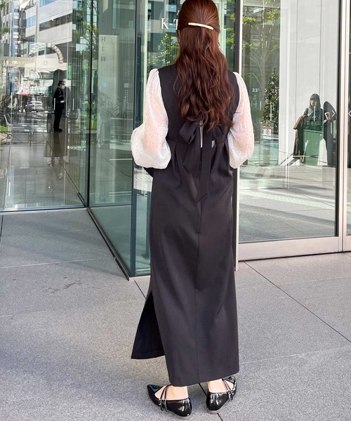 セール】【オケージョン】バックリボンシアードット切替ワンピース