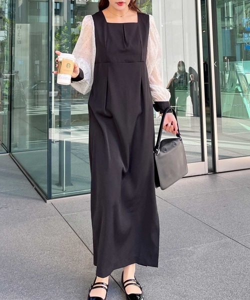 セール】【オケージョン】バックリボンシアードット切替ワンピース