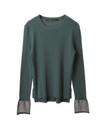 袖口シアーリブニット