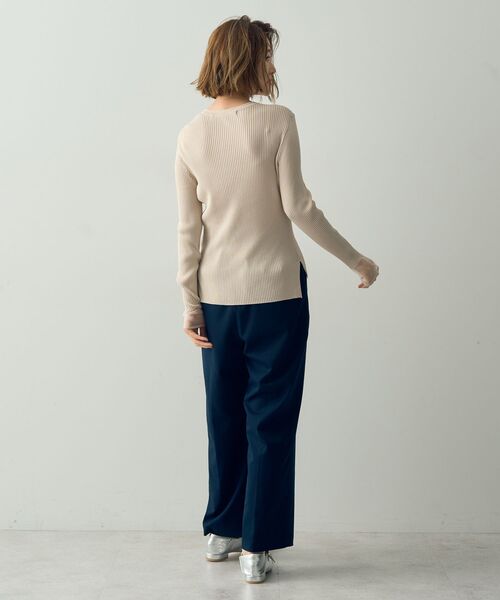 YECCA VECCA(イェッカヴェッカ)の「袖口シアーリブニット(ニット/セーター・レディース・ライトグレー/ダークグリーン/ブラック/ライトベージュ・FREE)」の16枚目の写真