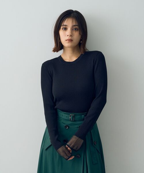 YECCA VECCA(イェッカヴェッカ)の「袖口シアーリブニット(ニット/セーター・レディース・ライトグレー/ダークグリーン/ブラック/ライトベージュ・FREE)」の18枚目の写真