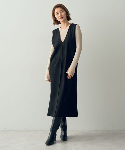 YECCA VECCA(イェッカヴェッカ)の「袖口シアーリブニット(ニット/セーター・レディース・ライトグレー/ダークグリーン/ブラック/ライトベージュ・FREE)」の6枚目の写真