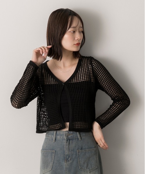 ad thie(アドティエ)の「透かし編み ショートカーディガン(カーディガン/ボレロ・レディース・モカ/ブラック/オフホワイト・FREE)」の13枚目の写真