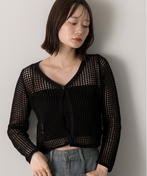 ad thie(アドティエ)の「透かし編み ショートカーディガン(カーディガン/ボレロ・レディース・モカ/ブラック/オフホワイト・FREE)」の16枚目の写真
