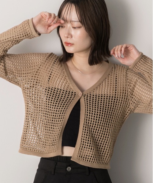 ad thie(アドティエ)の「透かし編み ショートカーディガン(カーディガン/ボレロ・レディース・モカ/ブラック/オフホワイト・FREE)」の18枚目の写真