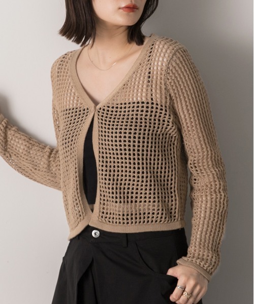 ad thie(アドティエ)の「透かし編み ショートカーディガン(カーディガン/ボレロ・レディース・モカ/ブラック/オフホワイト・FREE)」の21枚目の写真