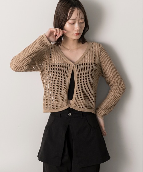 ad thie(アドティエ)の「透かし編み ショートカーディガン(カーディガン/ボレロ・レディース・モカ/ブラック/オフホワイト・FREE)」の22枚目の写真