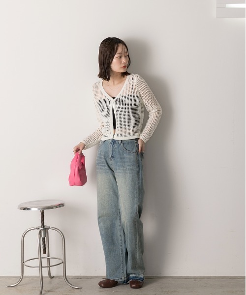 ad thie(アドティエ)の「透かし編み ショートカーディガン(カーディガン/ボレロ・レディース・モカ/ブラック/オフホワイト・FREE)」の6枚目の写真