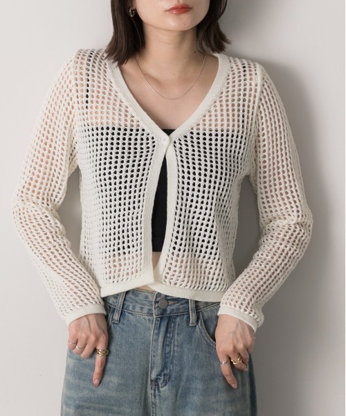 ad thie(アドティエ)の「透かし編み ショートカーディガン(カーディガン/ボレロ・レディース・モカ/ブラック/オフホワイト・FREE)」の7枚目の写真